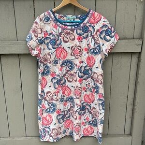 Boden Peach Floral Corduroy Short Sleeve Sheath Dress Bohemian Hippie Ch…